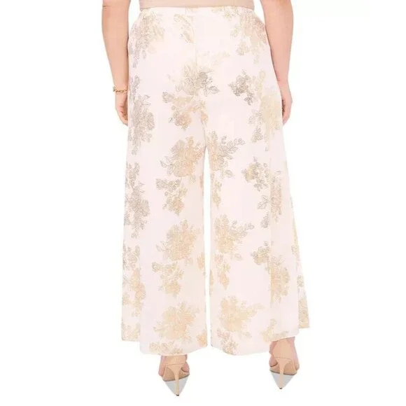 MSK Women's Plus Size Printed Chiffon Pull-On Palazzo Pants Ivory Gold 2X - Picture 2 of 11